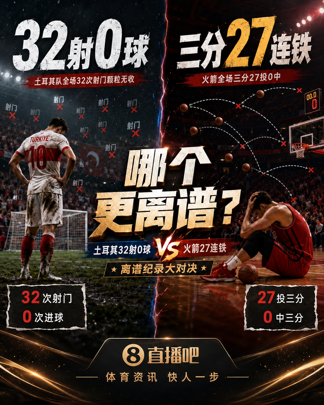 土耳其32射0进 vs 火箭西决27连铁 谁是体育史第一离奇打铁记录